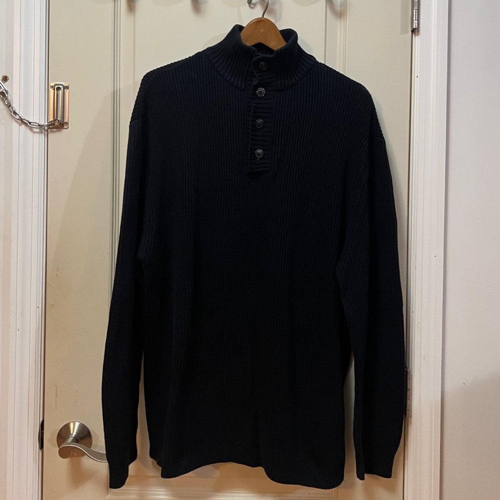 Carbon2Cobalt Men's XL 100% Cotton L/S Qtr Button Crew Neck Sweater. Black